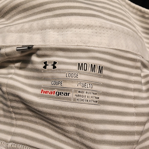 Under Armour Men’s Light Beige & White Striped Polo - Picture 3 of 3